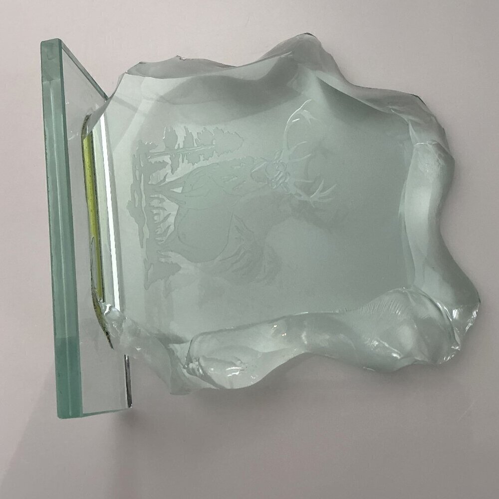 VINTAGE 1960S SWEDISH STYLE ART GLASS ICE BLOCK SCULPTURE – ETCHED STAG / DEER - Picture 11 of 14